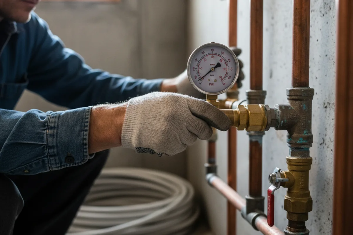 Pressure testing a repaired line during Water Line Repair in Cherry Valley